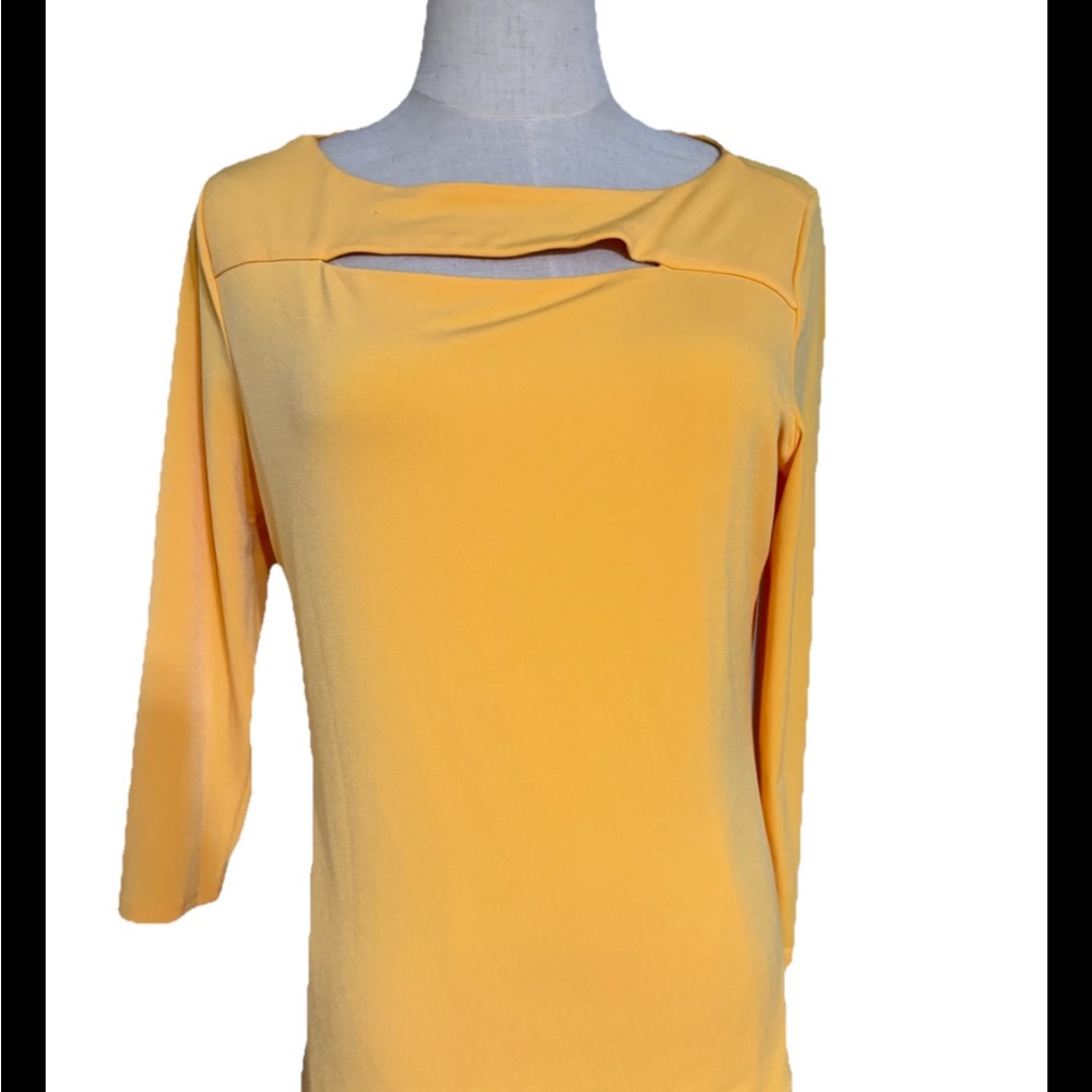 Carmen Yellow 3/4 Sleeve Cutout Top Women’s Blouse  Size Medium, sleeve 19”